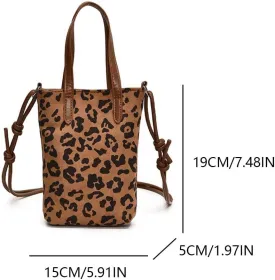 Women Suede Crossbody Bag Leopard Print Handbag Adjustable Strap Bucket Bag Trendy Clutch Purse for Work Travel