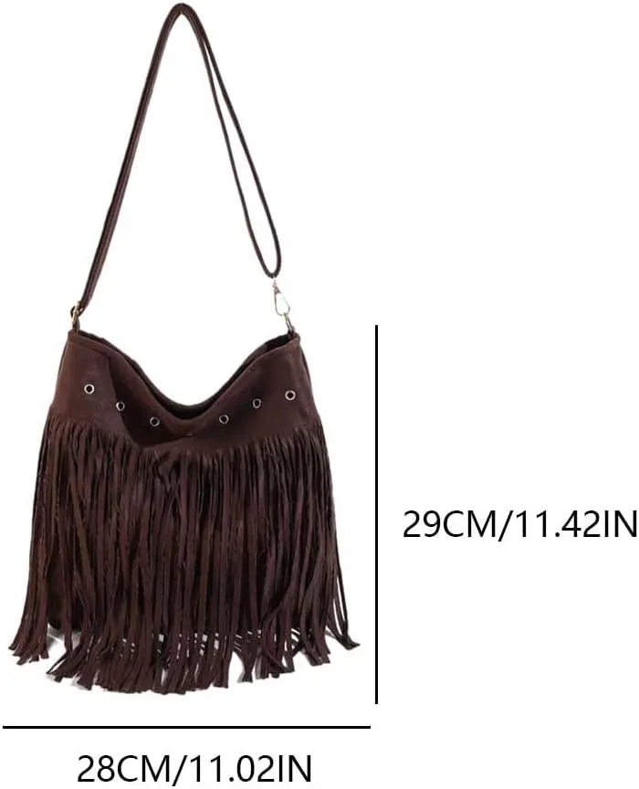Women Tassel Shoulder Bag Adjustable Strap Suede Leather Retro Crossbody Bag Vintage Messenger Bag Female Shopping B