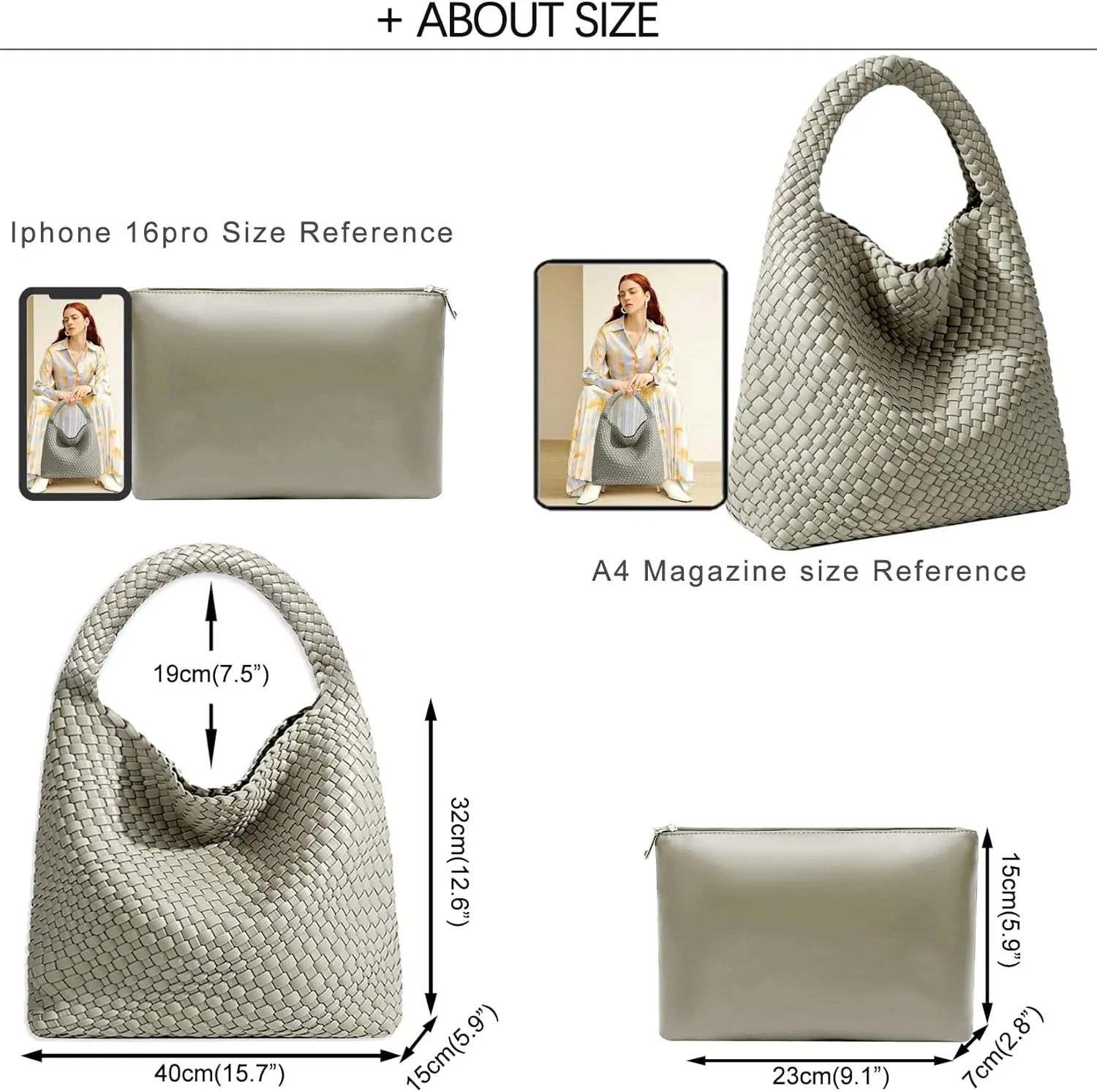 Women Vegan Leather Hand-Woven Tote Handbag Fashion Shoulder Top-handle Bag All-Match Underarm Bag with Purse