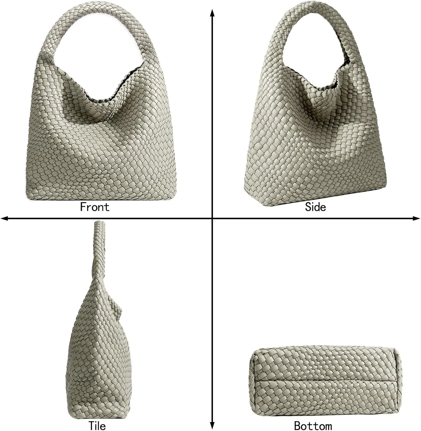 Women Vegan Leather Hand-Woven Tote Handbag Fashion Shoulder Top-handle Bag All-Match Underarm Bag with Purse