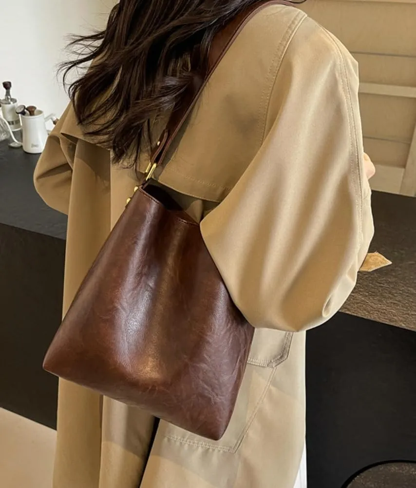 Women's Bucket Shoulder Tote Bags Fashion Large Top Handle Satchel Handbags PU Leather Crossbody Purses 2pcs