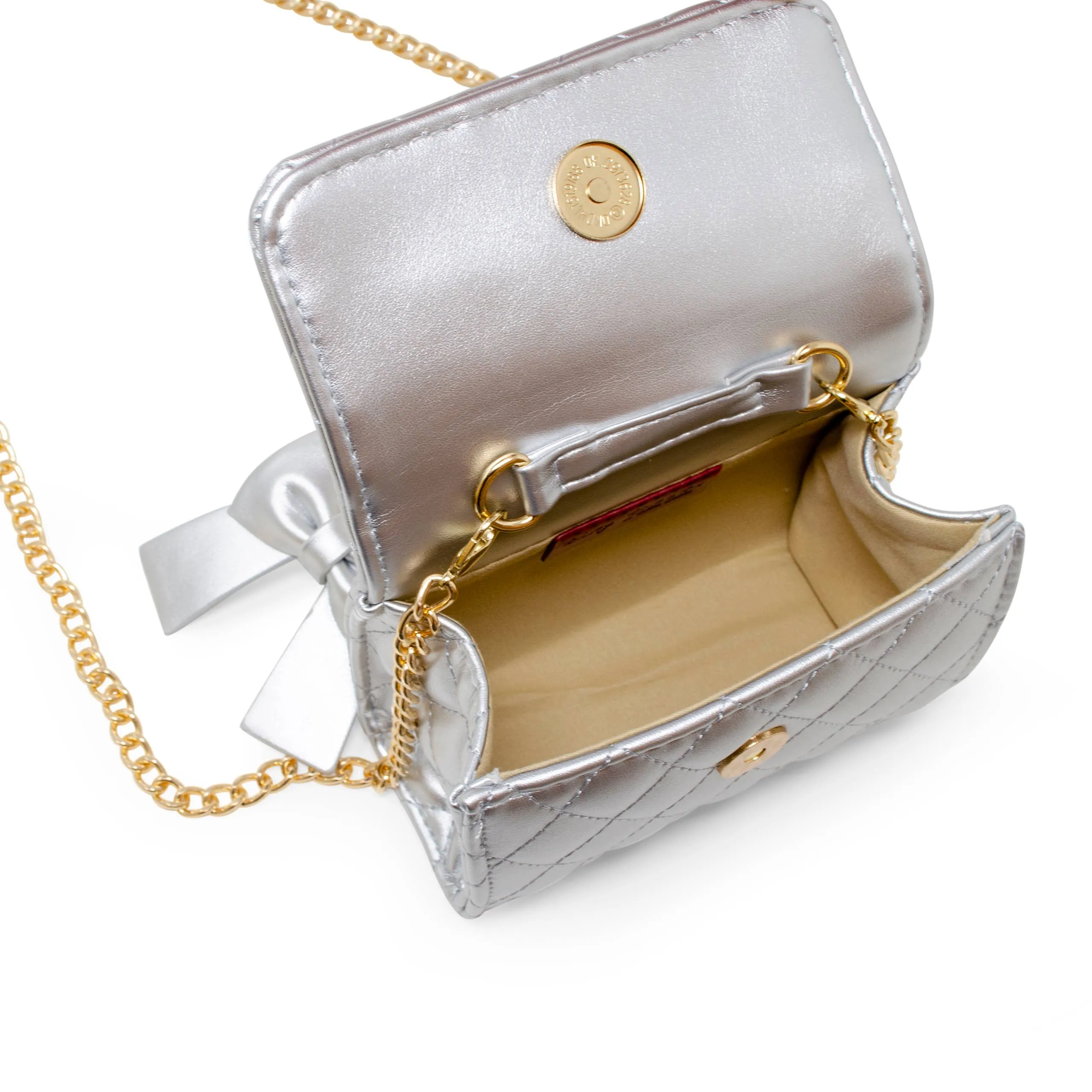 ZOM Quilted Pearl Handle Bow Ribbon Handbag in Silver